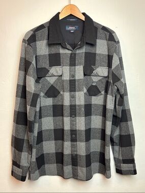 Roark Men’s Large Nordsman Flannel Snap Shirt Jacket Black Gray‎ Charcoal Plaid